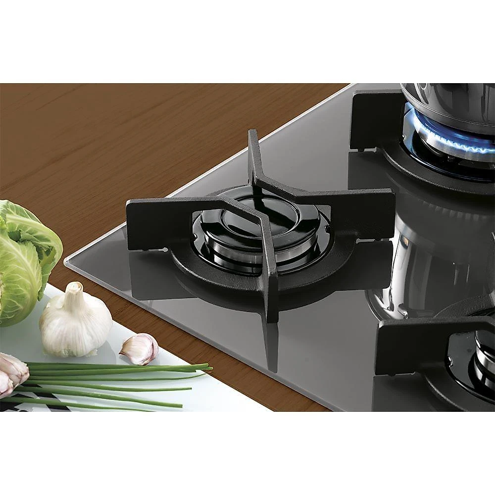 Cooktop 5 Bocas Fischer Infinity Trempe De Ferro Tripla Chama à Gás Mesa De Vidro Preto Bivolt