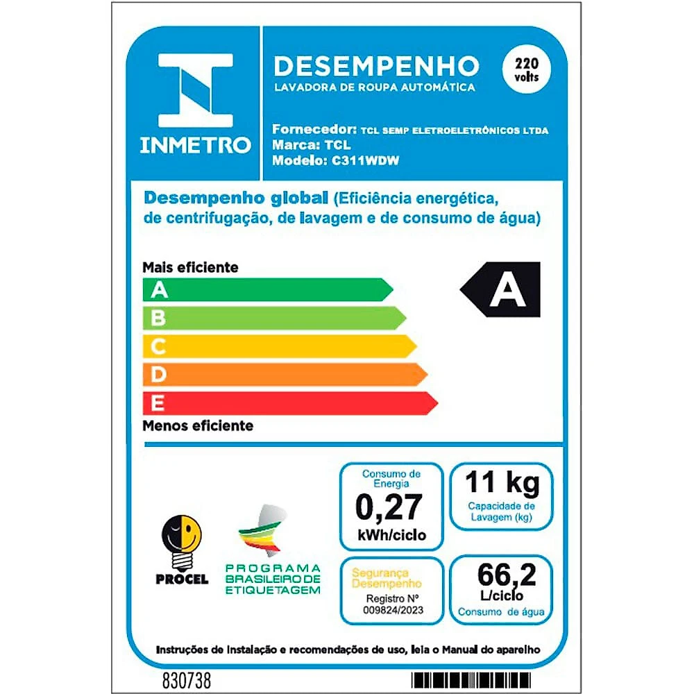 Lava e Seca 11 kg TCL Lavagem a Seco C311WDW Branco - 110V