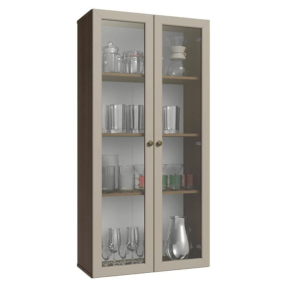Cristaleira Suspensa Vik 2 Portas de Vidro Rustic Crema 70CM Madesa