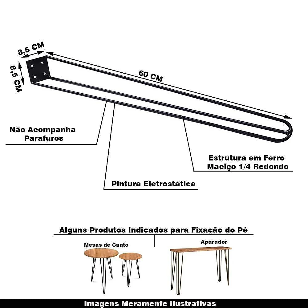 Kit 8 Pés De Metal 60 Cm Legs Mesa De Canto Aparador Preto