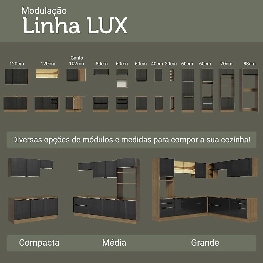 Armário aéreo 100 cm 1 porta basculante rustic/preto lux madesa