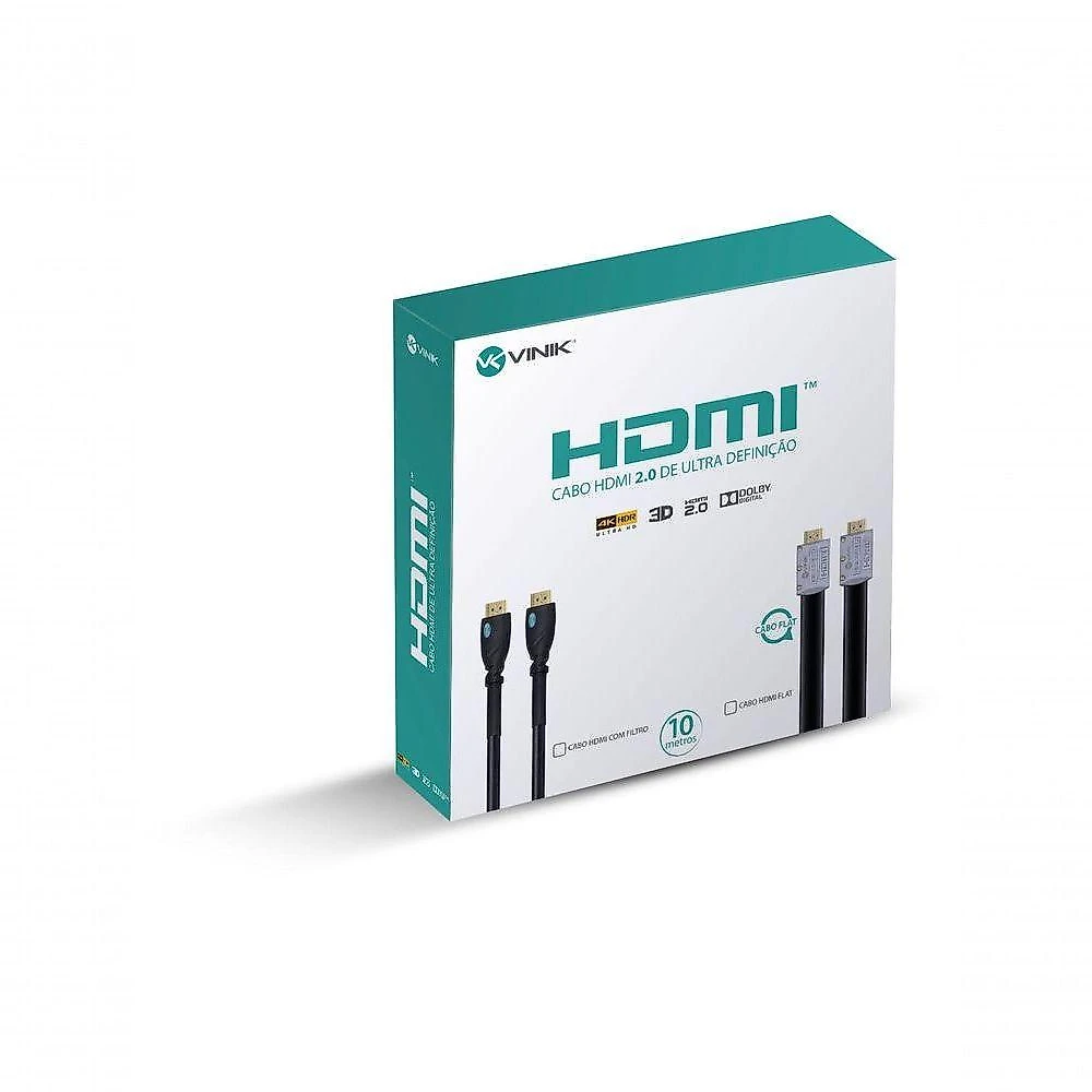 Cabo HDMI 2.0 H20FL-10 4K ULTRA HD 3D com Ethernet Conector Desmontável 10M Vinik