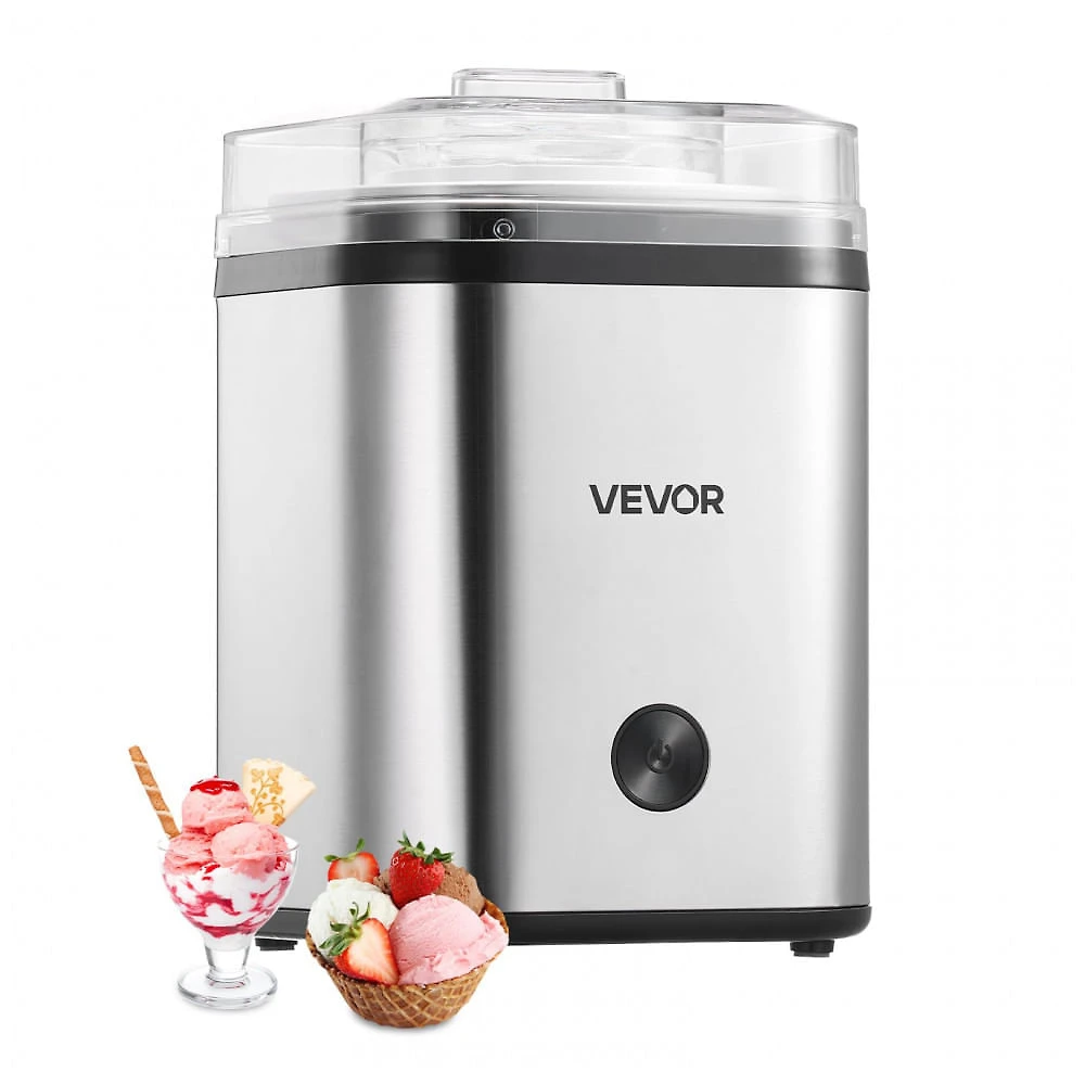 Máquina de Sorvete VEVOR 2L Prata Elétrica Tigela Duplo Isolamento Automática