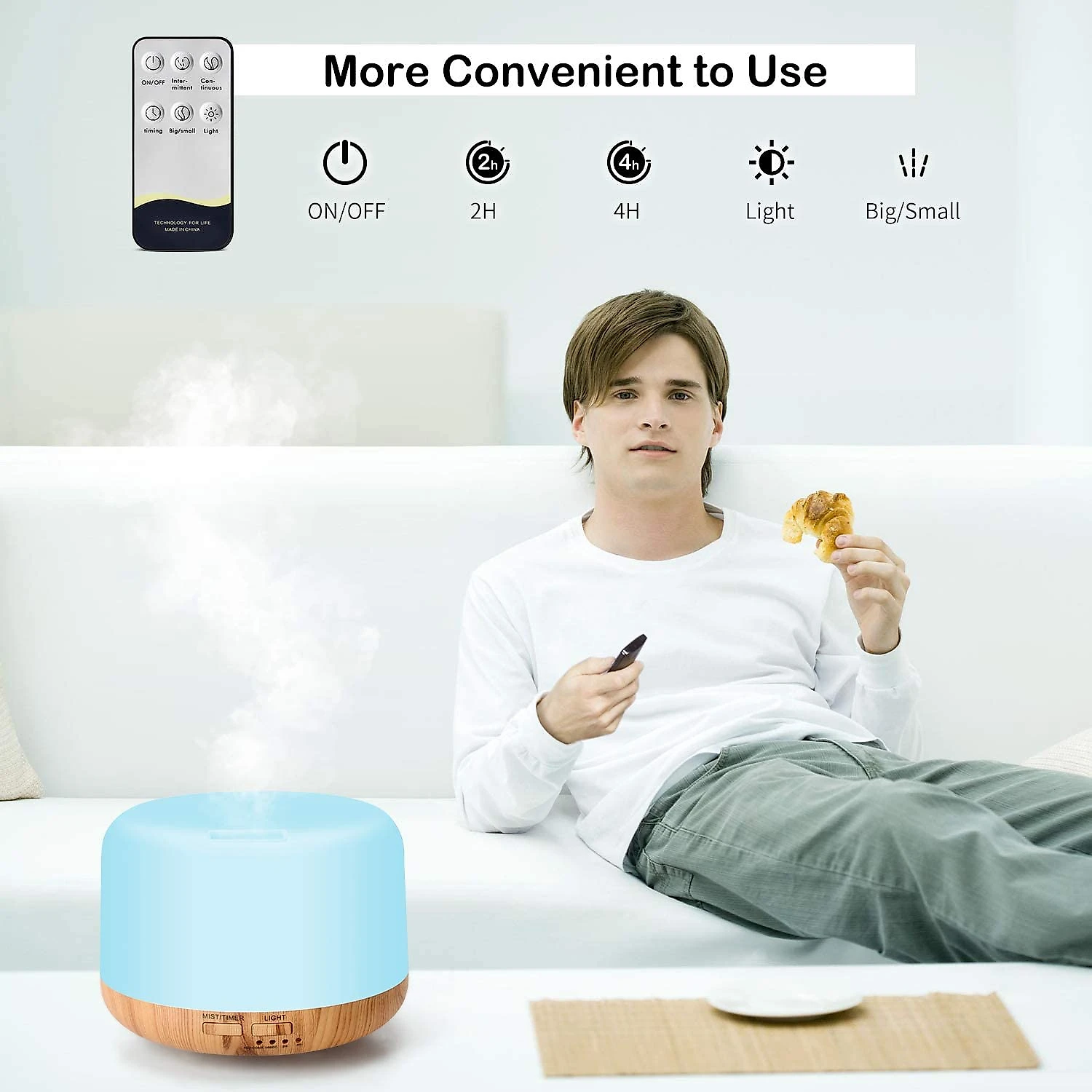 Homeweeks Umidificador Ultrassônico Portátil 03L com A romaterapia e 7 Luzes LED até 4H 110V Bege