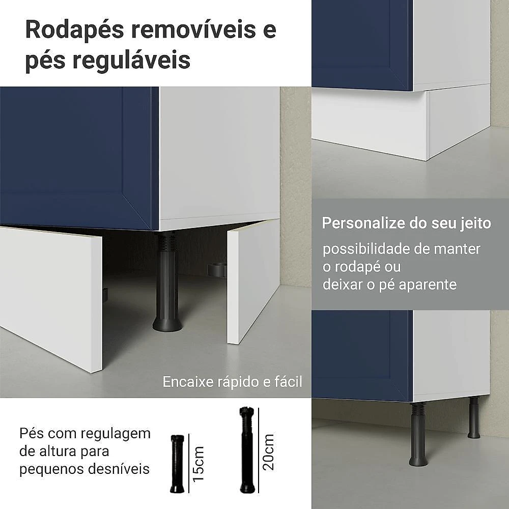 Torre quente 60 cm 1 porta 3 gavetas branco/azul vik madesa