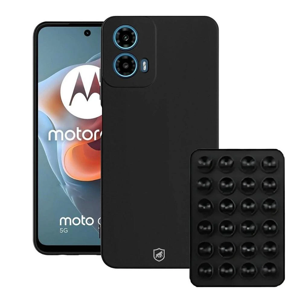 Kit Capa Silicon Veloz Para Motorola Moto G34 + Ventosa - Preta - Gshield