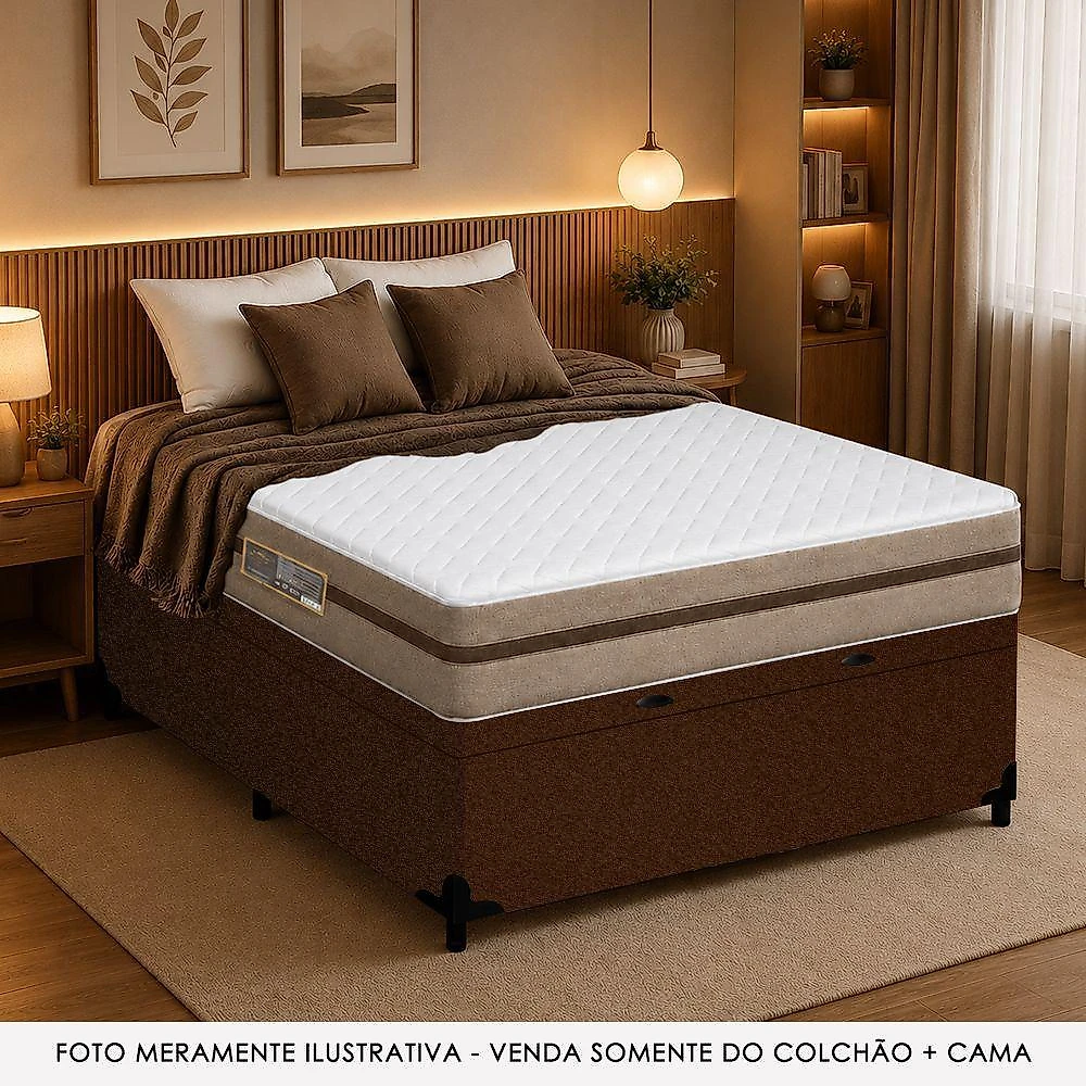 Cama Box Baú Casal Suede + Colchão Molas Ensacadas Bioclassic Marrom Royal Sleep 138CM