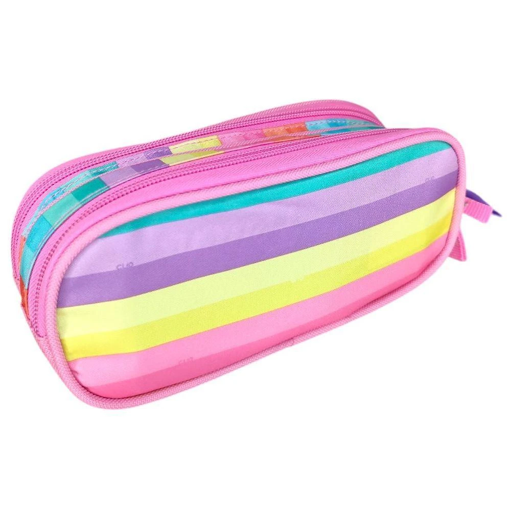 Estojo Escolar Duplo Clio Poliester Resistente para Ate 50 Lapis Rosa Roxo e Amarelo