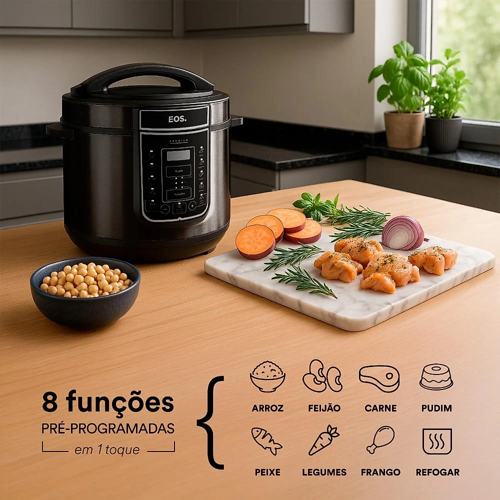 Panela de Pressão Elétrica 5 Litros EOS Multicooker Digital Inox Preto EPP50DP 110V