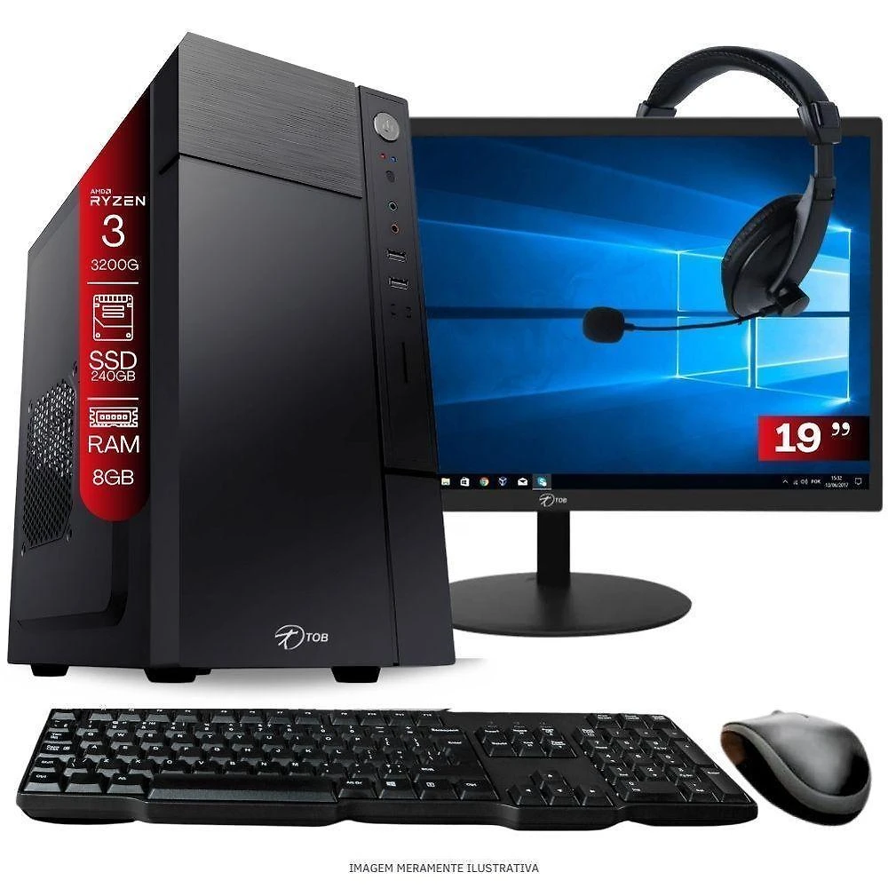 Desktop Home Office Ryzen 3 3200G 8GB SSD 240GB Win 11 Pro Tob Computers