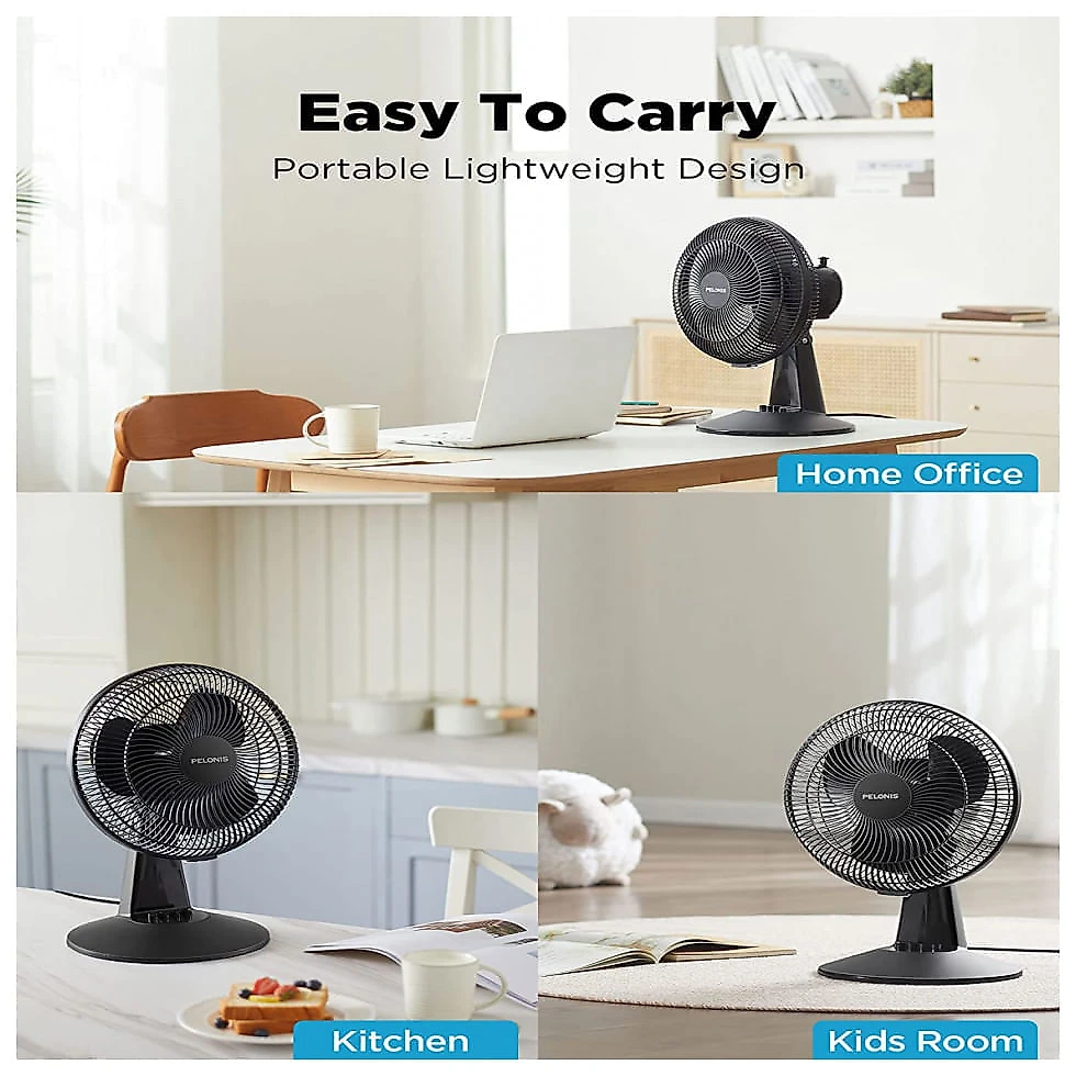 Ventilador de Mesa PF0ABB com 3 Velocidades e Inclinação Ajustável, 110v, PELONIS PF0ABB, Preto