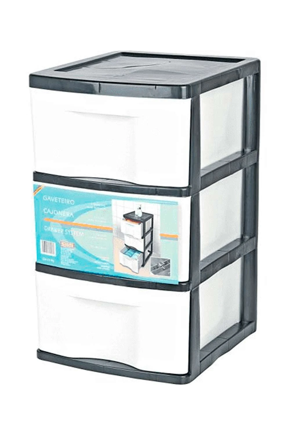 Miniatura Gaveteiro de Chão São Bernardo com 3 Gavetas Plástico 33x38x56cm Preto e Branco