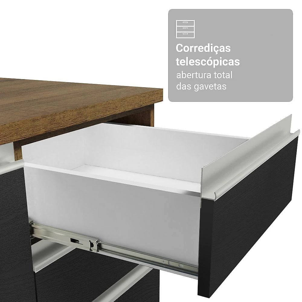 Armário de cozinha completa 549cm rustic/preto glamy madesa 01