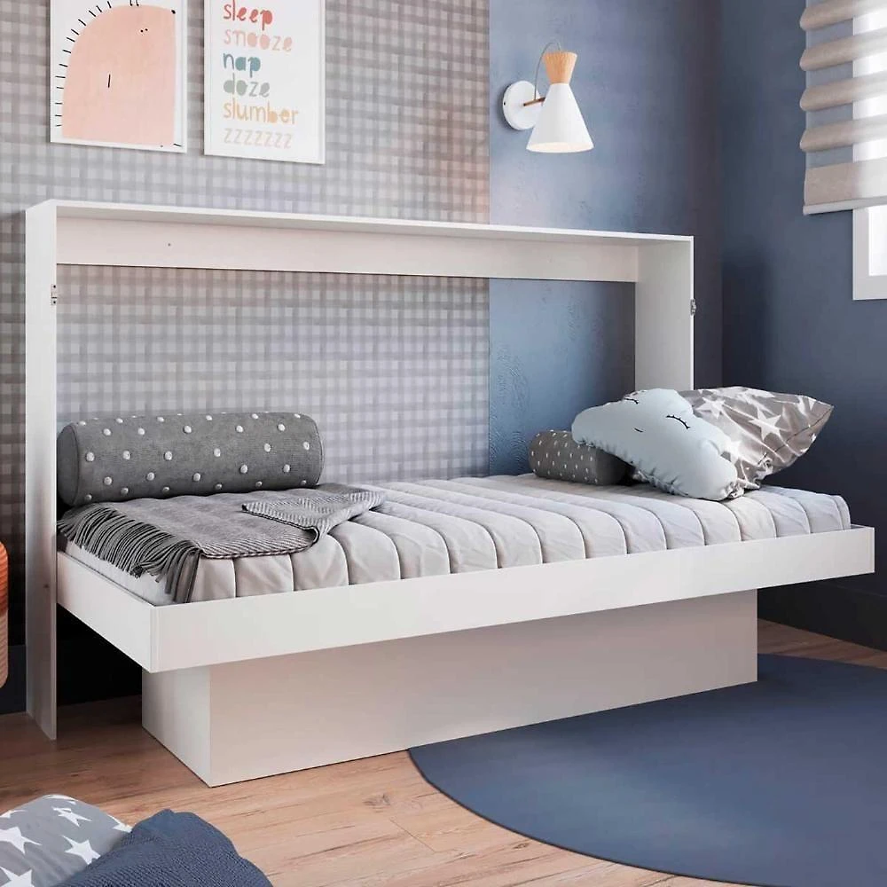 Cama Articulada Solteiro Horizontal 194cm Estante 4 Nichos Branco