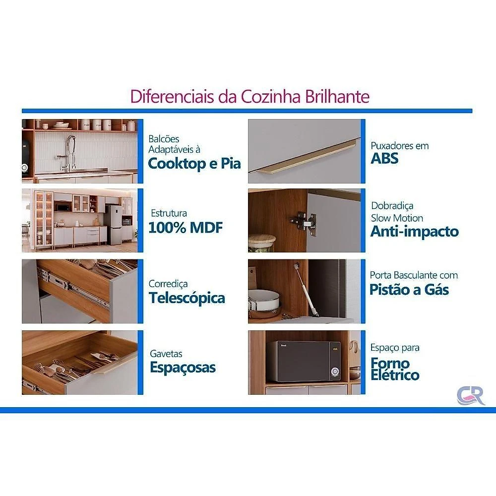 Cozinha Completa 7 Peças Brilhante 2 Portas 2 Gavetas MDF 120CM Cinamomo e Off White