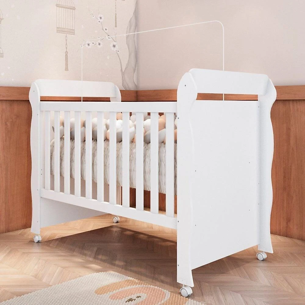 Quarto de Bebê Completo Berço Mini Cama e Guarda-roupa 4 Portas Mirelle Branco