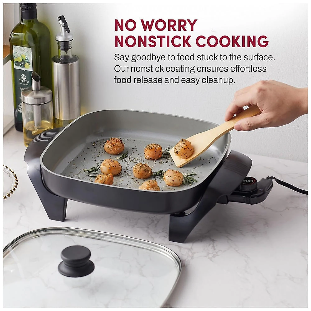 Chapa elétrica Elite Gourmet EG2212X cerâmica Ceralast PFAS Free 30 x 30 cm, 1200W, cinza escuro, 110V