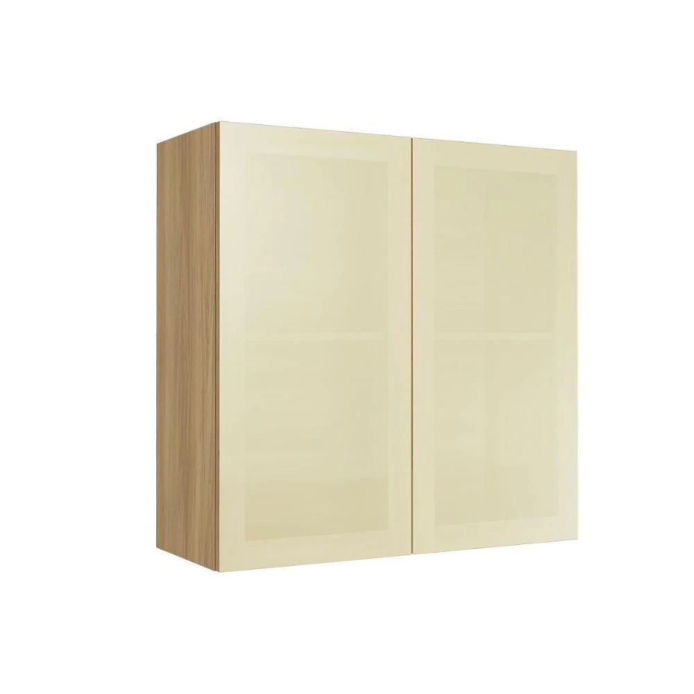 Armário Aéreo Rainha 80CM 2 Portas MDF Porta de Bater Vidro Reflecta Nature Nesher