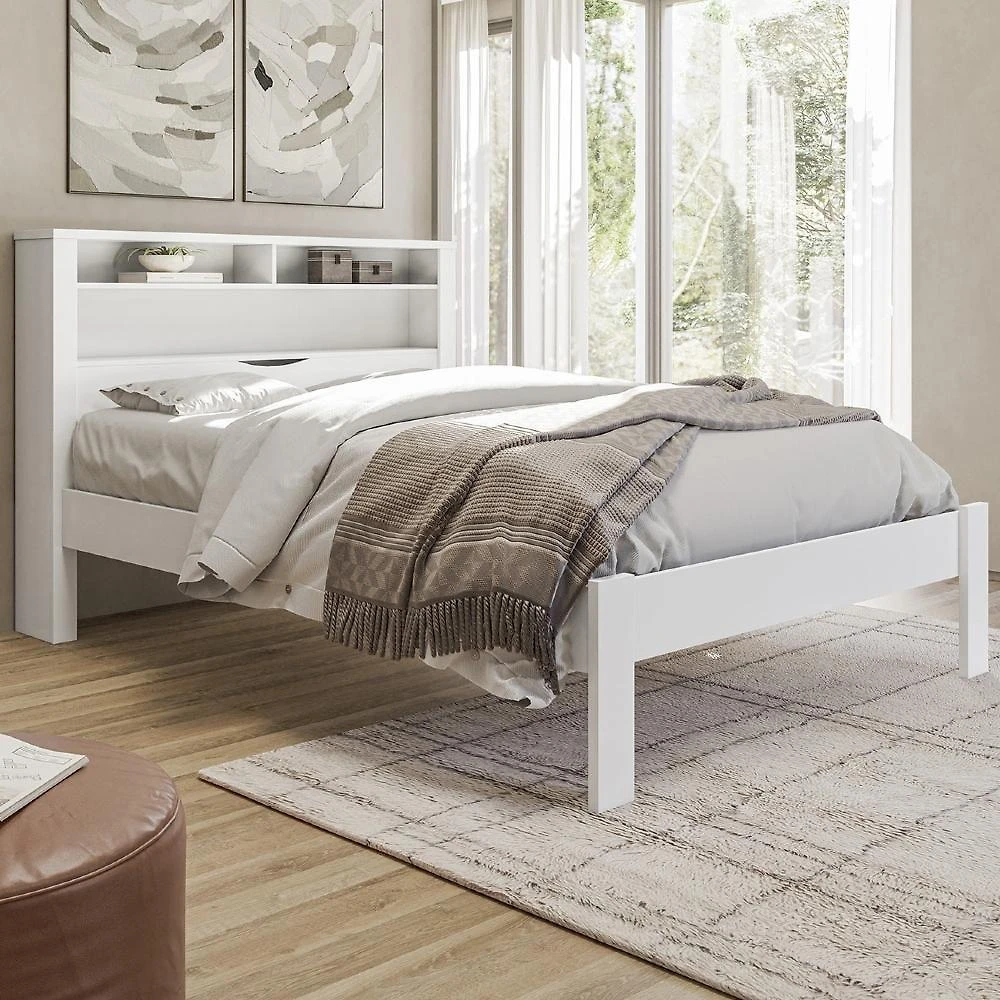 Cama Casal com Nichos Zuri S01 MDF MDP Branco Mpozenato 148CM
