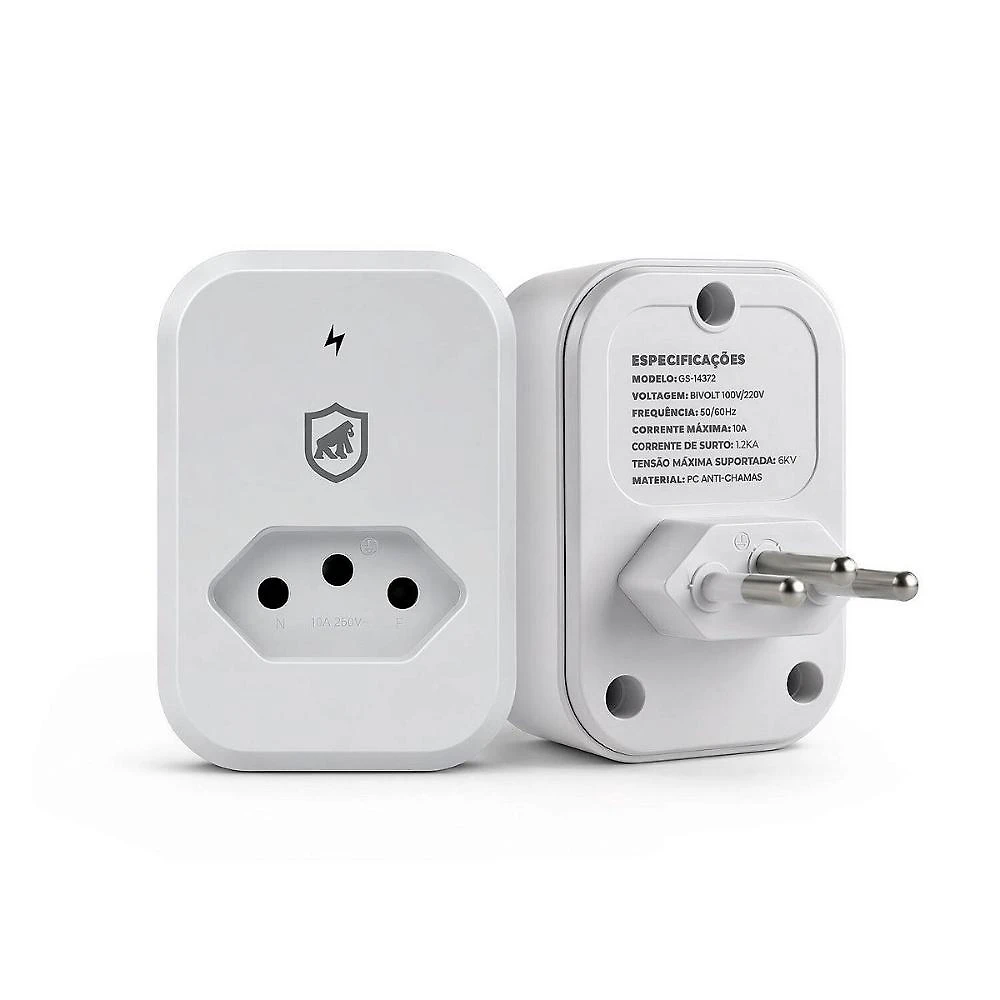 Dual Shock Protetor de Surtos Anti-raio 1,2 kA com DPS Bivolt 10A LED Indicativo PC Antichamas Branco