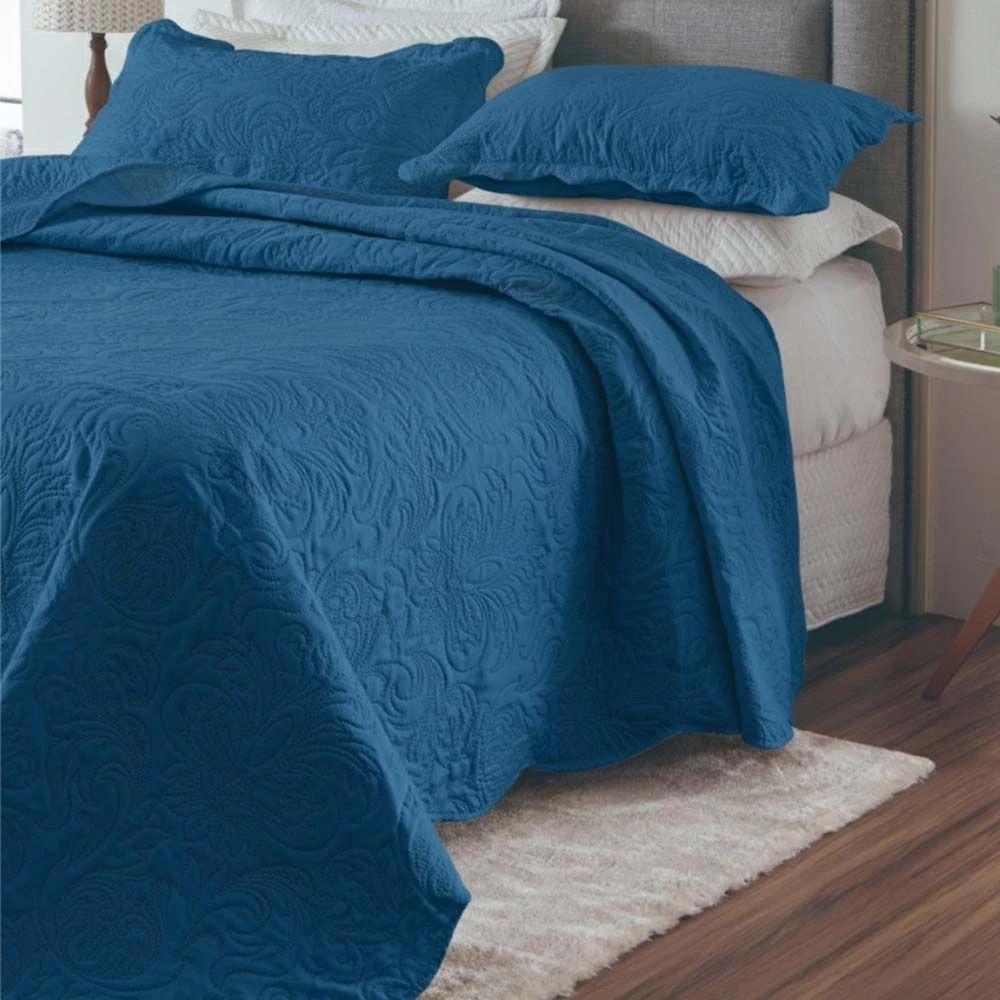 Kit Cobre Leito Colcha Basic King 3 Peças Dupla Face Liso Classic - Azul Cobalto - 100% Poliéster
