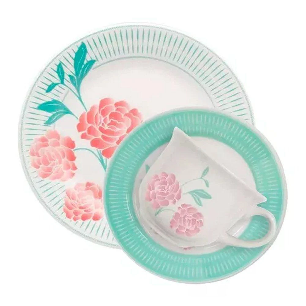 Kit Jogo Café Lanche Oxford Donna Bloom 20 Peças Cerâmica