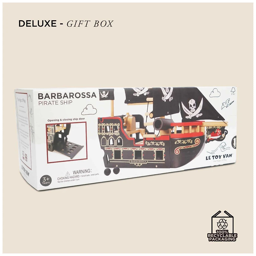 Navio Pirata de Madeira Barbarossa Brinquedo Premium para Crianças de 3 Anos ou Mais, Le Toy Van, Preto 110v