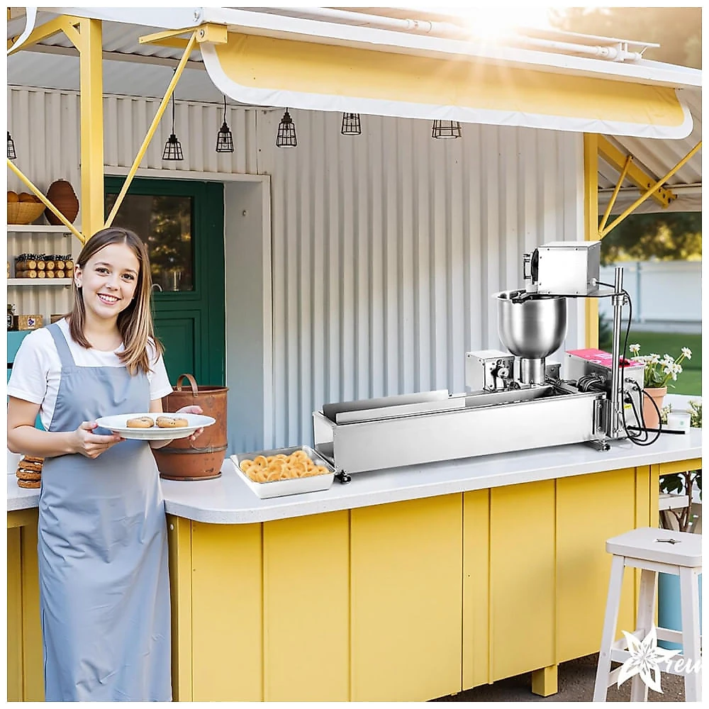 Máquina de Donuts Automática VEVOR DH-15L Inox 3 Tamanhos Fritadeira Comercial 3000W 110V