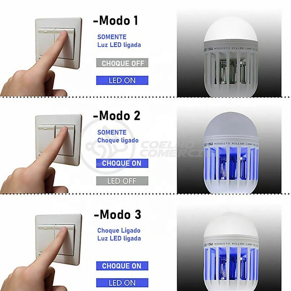 Lâmpada Luz Led Branco 15w Atrai Choque Mosquito