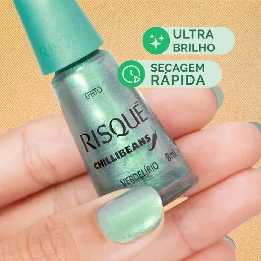 Miniatura Esmalte Verde Água Risqué Chilli Beans Efeito Cor Verdelírio 8ml