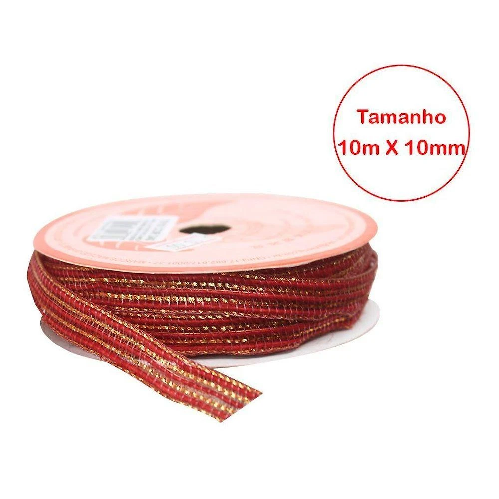 Fita de Juta para Decoração Natalina 10MM X 10M com Fio Metalizado Vermelho Outras Marcas