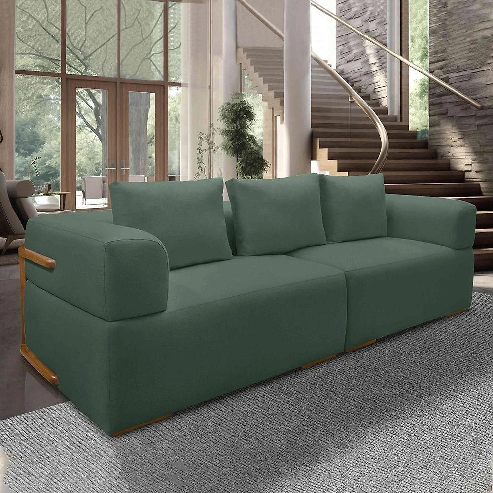 Sofá Nuuk Bipartido 4 Lugares 280cm Verde Linho G63 Gran Belo