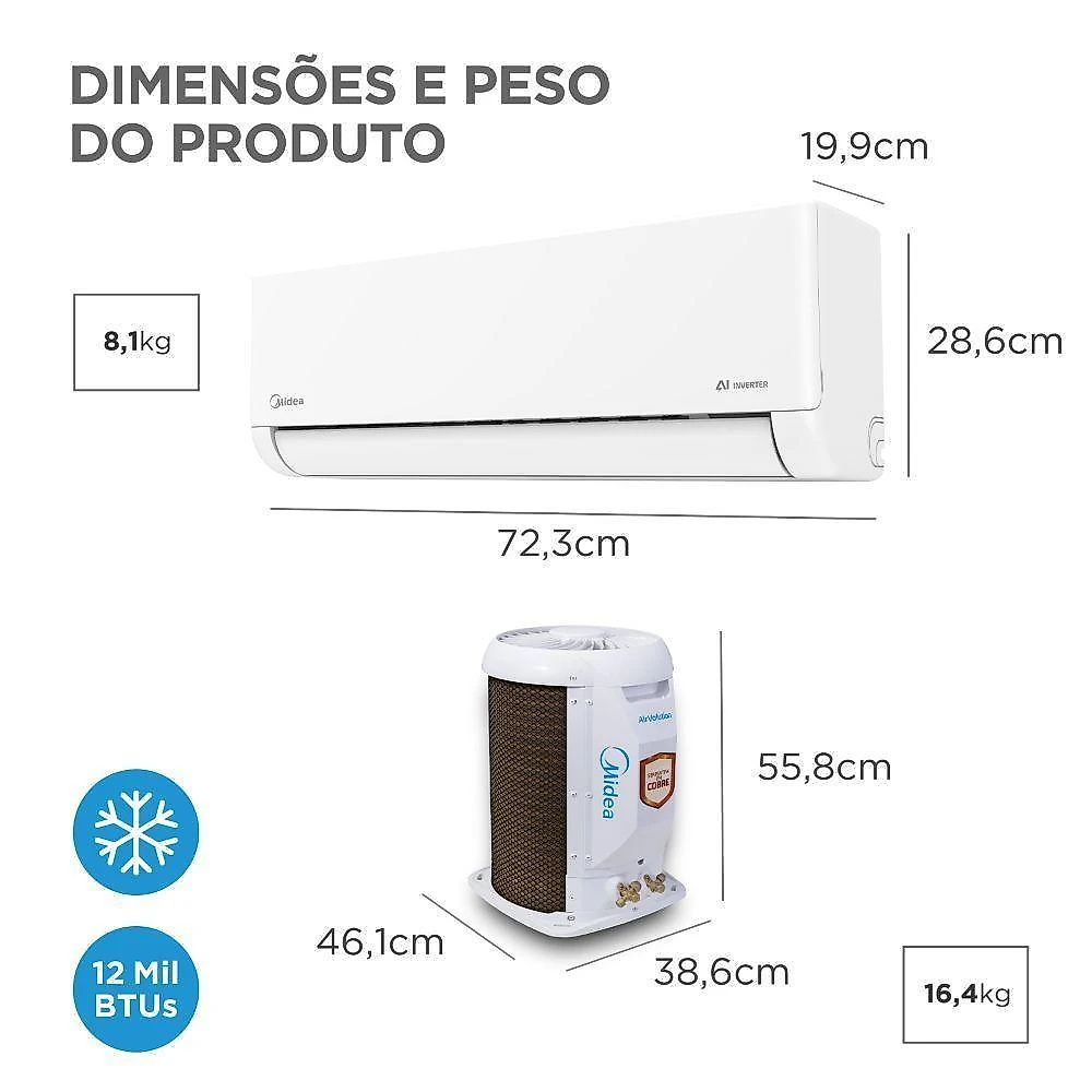Ar condicionado split inverter midea ai airvolution 12000 btus frio 220v 38tavca12m5
