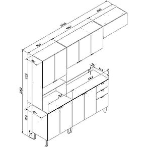Armário de Cozinha Completa Bartira Joy com 11 Portas, 2 Gavetas, 5 Prateleiras e Nicho para Micro-ondas - 244,5cm de largura Branco/Damasco