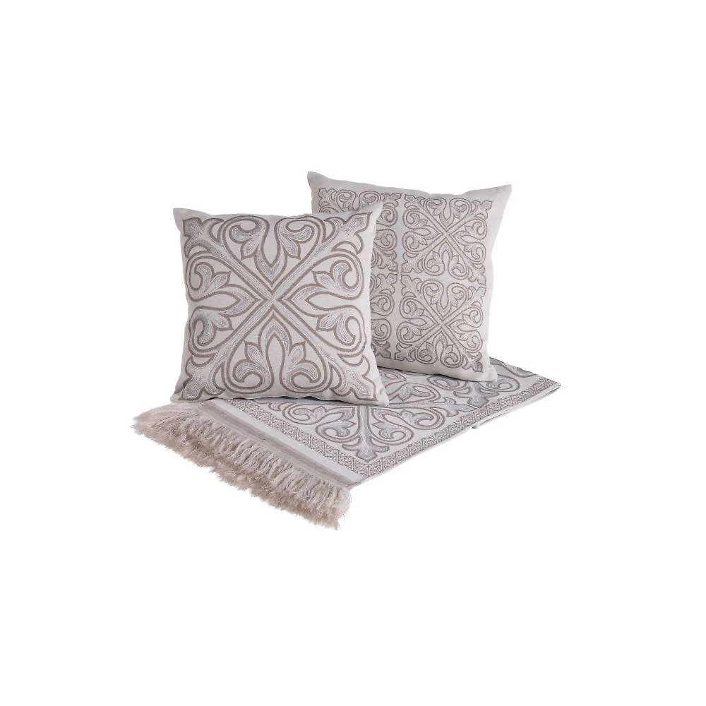 Kit Peseira Grécia 5 Peças King 60% Algodão - 40% Poliéster Tecido Jacquard Acompanha Almofadas Cheias Cor:cáqui