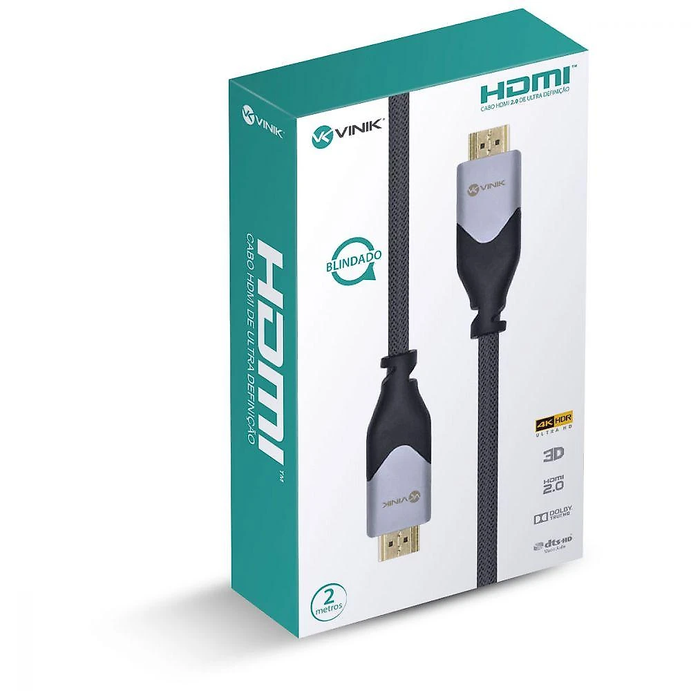 Cabo Hdmi 2.0 4k Ultra Hd 3d Conexão Ethernet Blindado Em Nylon 2 Metros - H20b-2