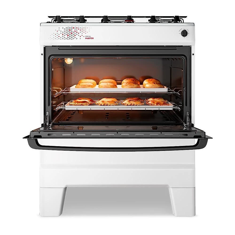Fogão A Gás Mesa Inox Tampa De Vidro Forno 84L Esmaltec Ideal Master Branco 5 Bocas Bivolt