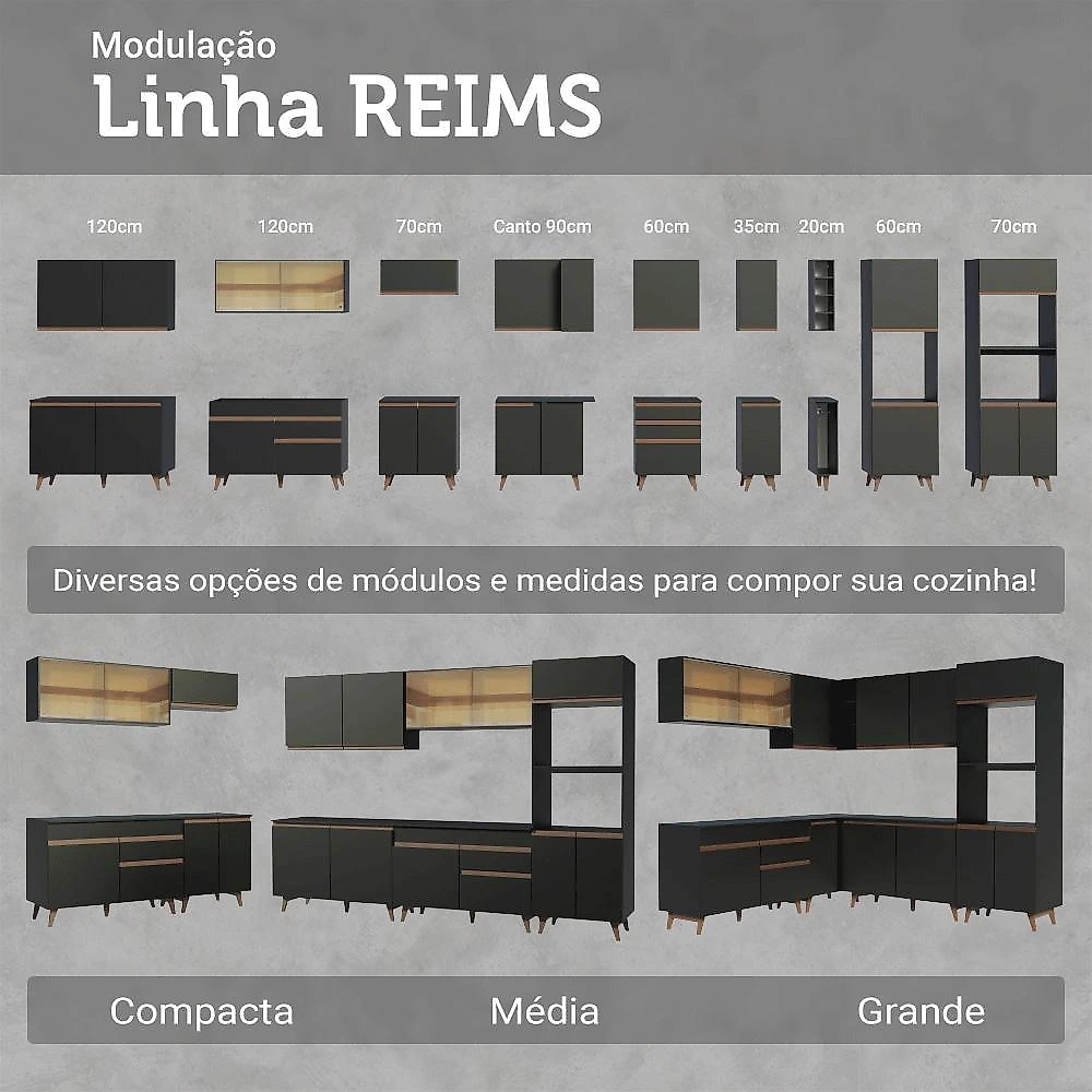 Armário de cozinha compacta 190cm preto reims madesa 04