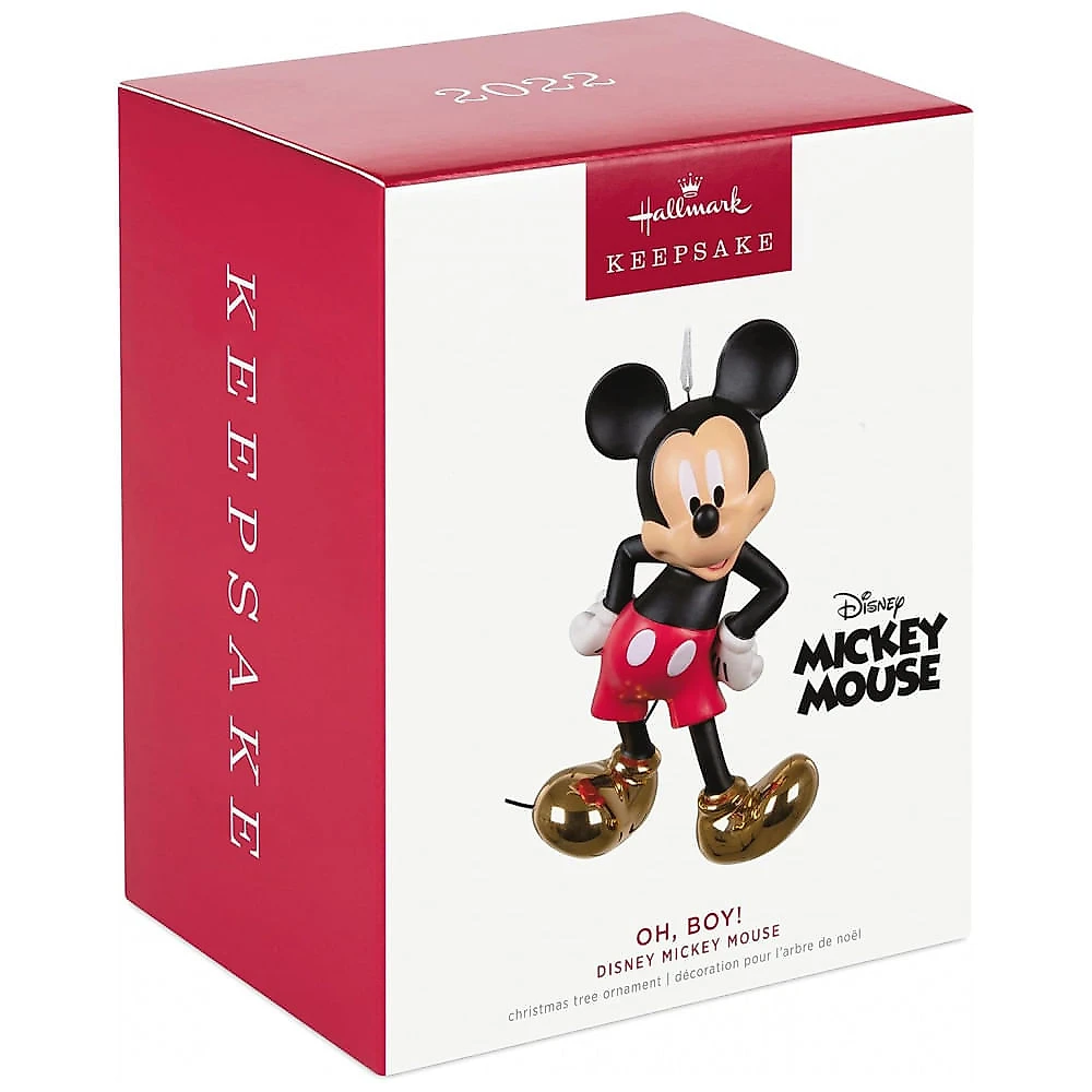 Enfeite de Natal Hallmark Keepsake 2022 Disney Mickey Mouse Oh, Boy!, Porcelana 4,6x3x1,8 cm