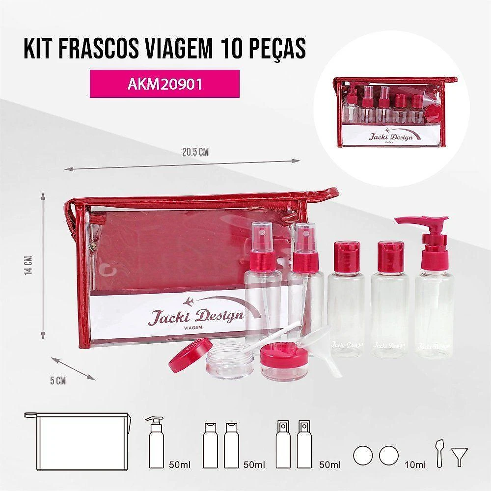 Kit Necessaire C- Gancho E Frascos P- Viagem Premium Vinho