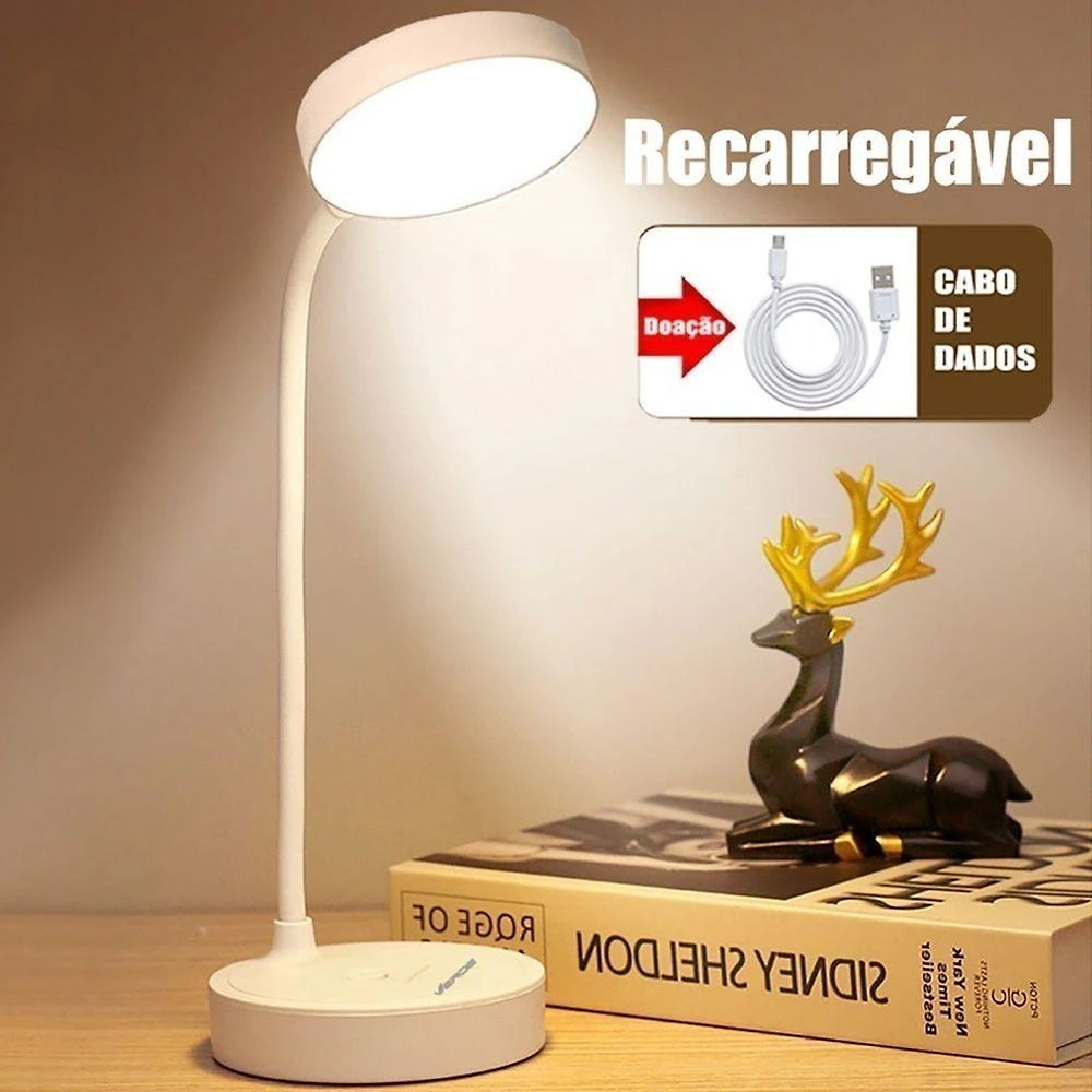 Luminária de Mesa LED Articulável com Bateria Recarregável e 3 Níveis de Luminosidade Branco OEM