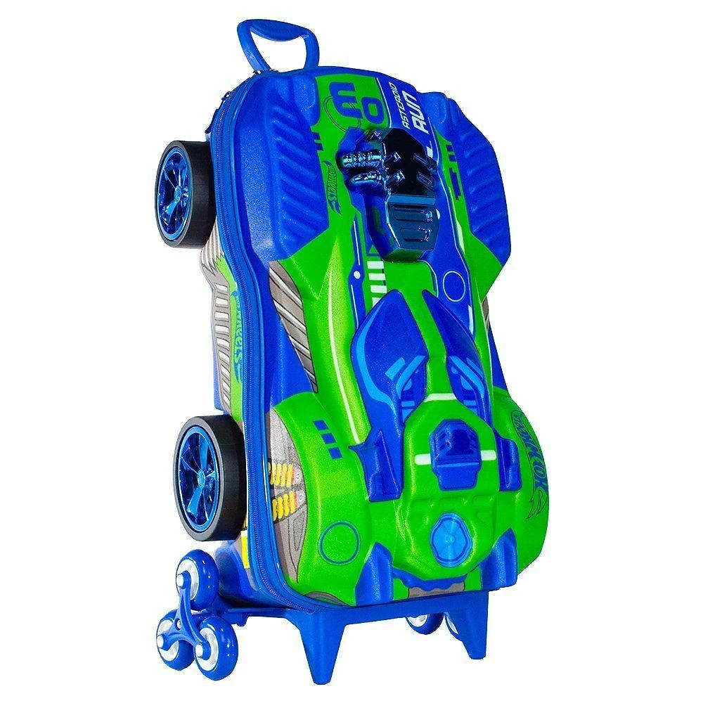 Mala Infantil Escolar 3+ Mochila Hot Wheels 3d Rodinhas Triplas Puxador Retrátil Multicolorida
