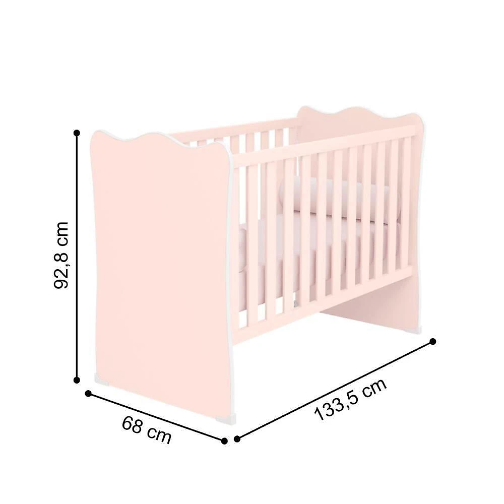 Conjunto Infantil Aurora Rosa Acetinado: Berço Aurora + Kit Rodízios + Cômoda Aurora + Guarda-roupa Aurora