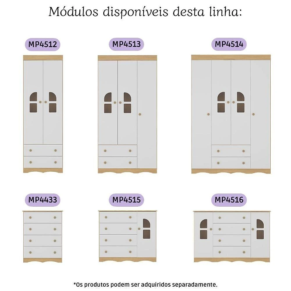 Quarto De Bebê Completo Berço 3 Em 1 Para Colchão 130x60cm Liz Multimóveis MP4559 Madeirado-branco