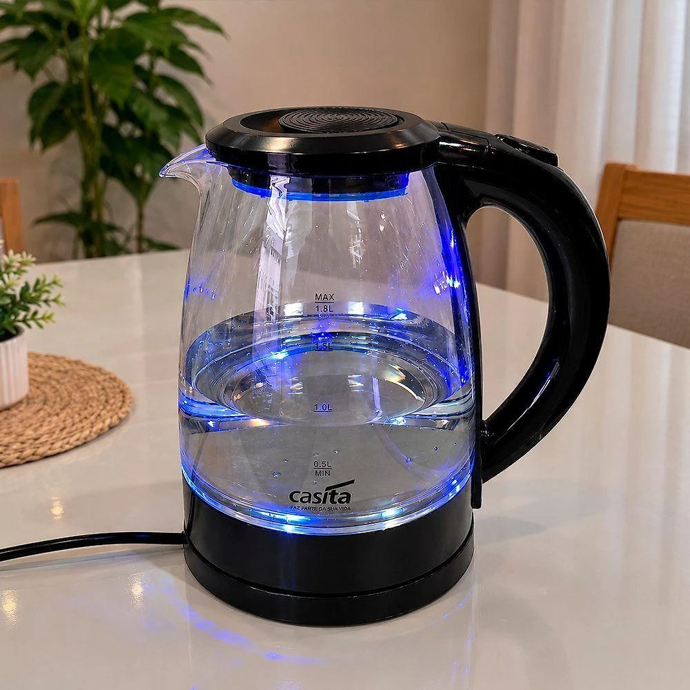 Chaleira Elétrica Vidro Cristal LED Azul 1,8L 110V