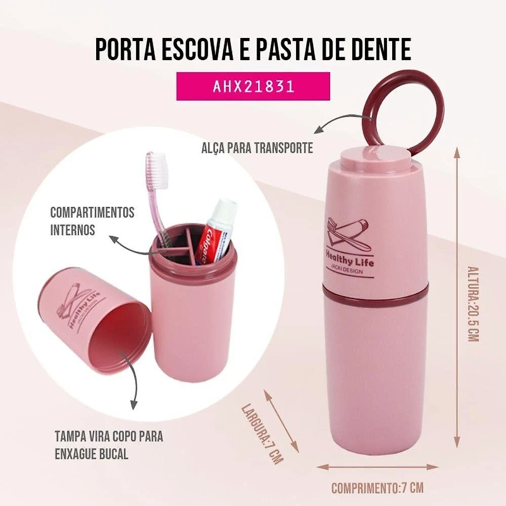 Kit Bolsa De Viagem + Porta Escova De Dente + Frascos De Viagem 10 Peças Rosa