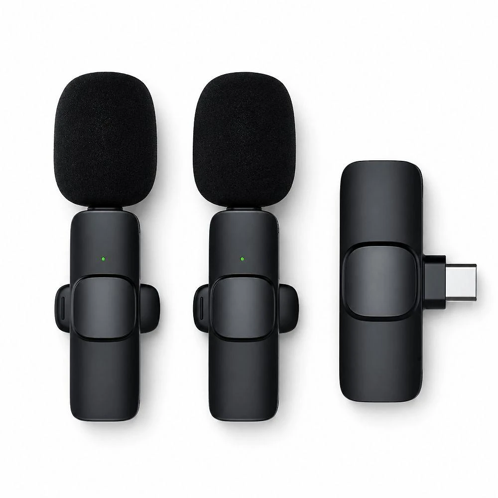 Microfone de Lapela Duplo sem Fio Tipo C Plug And Play para Gravação em Celular MDM