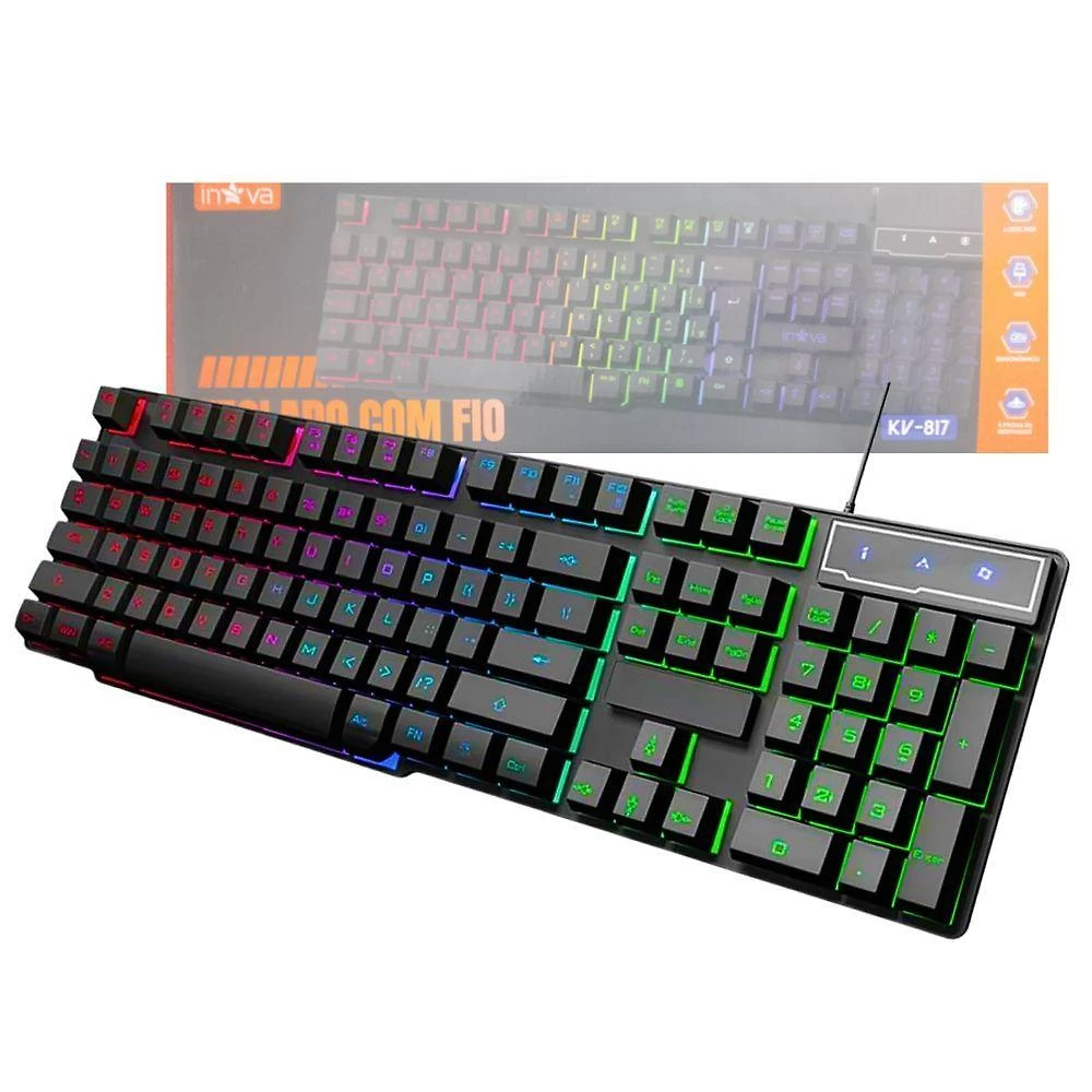 Teclado Gamer Semi-Mecânico Kapbom Led Rgb para Pc e Notebook Abnt2 Plug And Play Preto