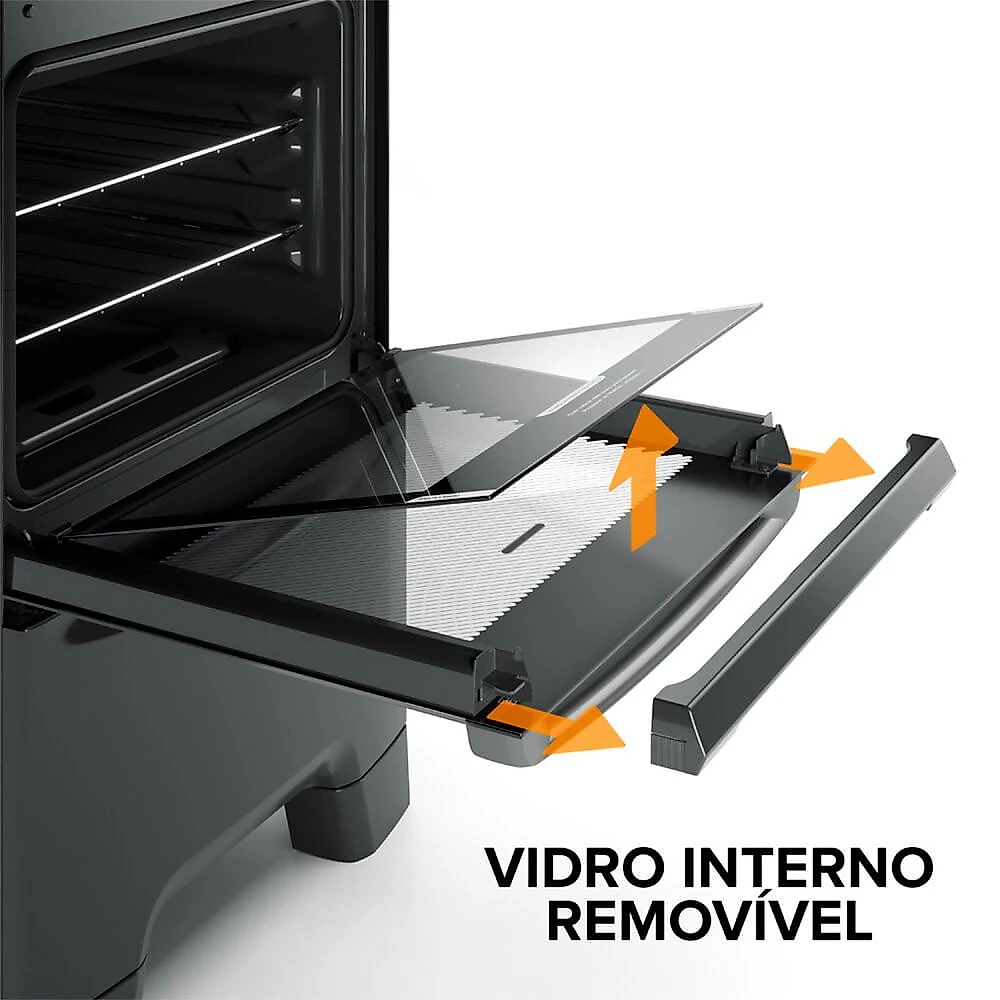 Fogao 4 Bocas FC4GB Mesa de Vidro Forno Eco Turbo Continental Preto - Bivolt