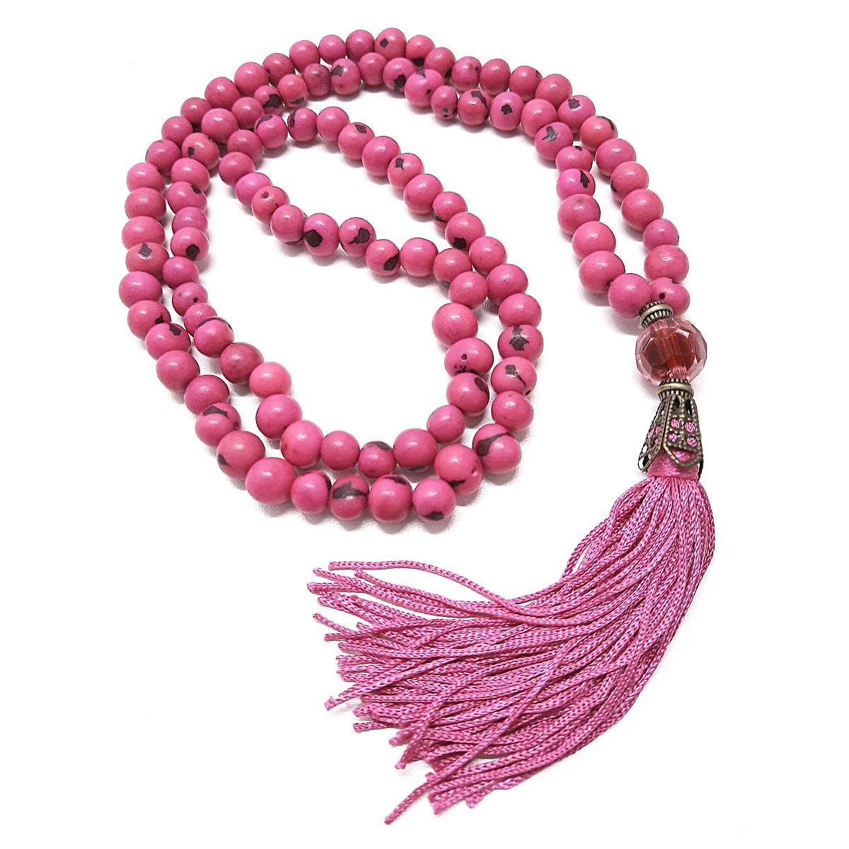 Miniatura Japamala 108 Contas De Sementes De Açai Cor Rosa Pink Hooponopono